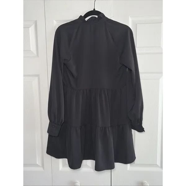 Amanda Uprichard Tiered Mini Dress Womens Size S Black Ruffle Neck Long Sleeve - Image 4