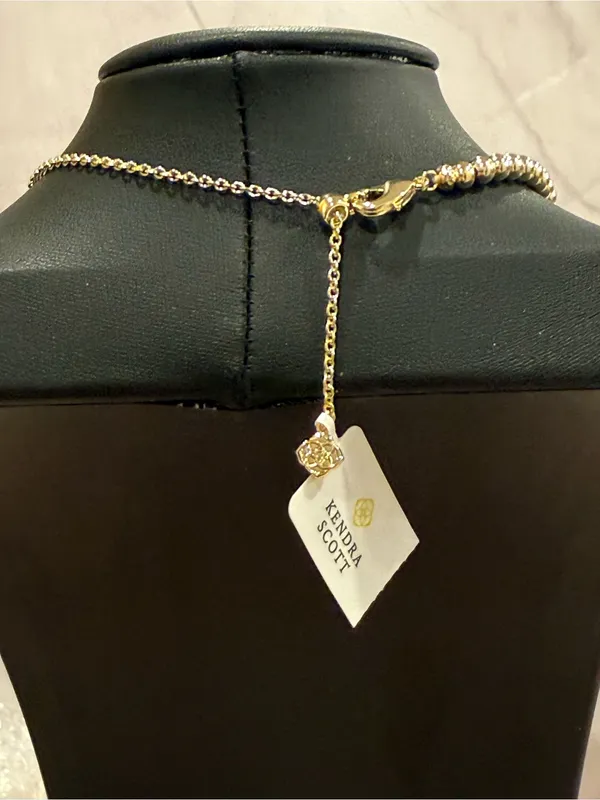 Kendra Scott | Gold Plated Bead Necklace with Green Pendant | Adjustable - Image 4