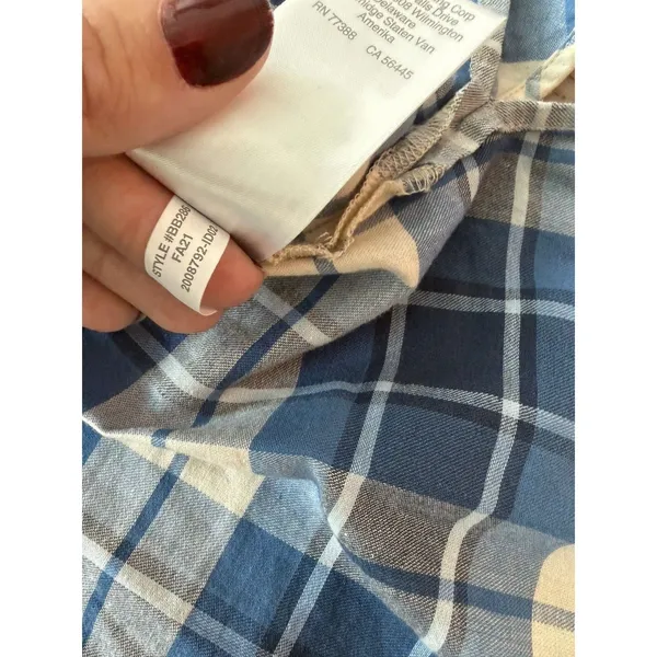 J.Crew Blue White Plaid Puff Sleeve Ruffle Blouse BB286 Womens Large Cotton - Image 4