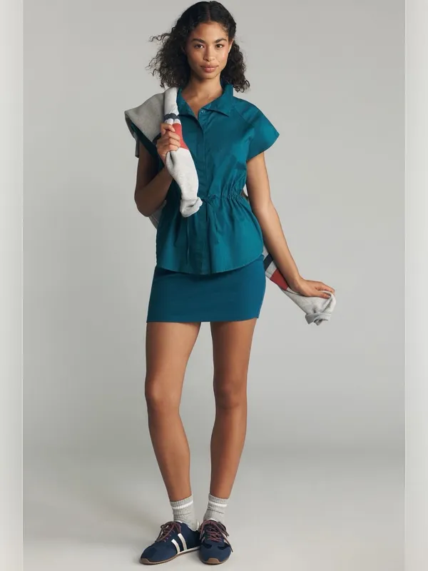 Anthropologie Sundry Sporty Twofer Mini Dress Size: Medium in Kayaking Green - Image 4