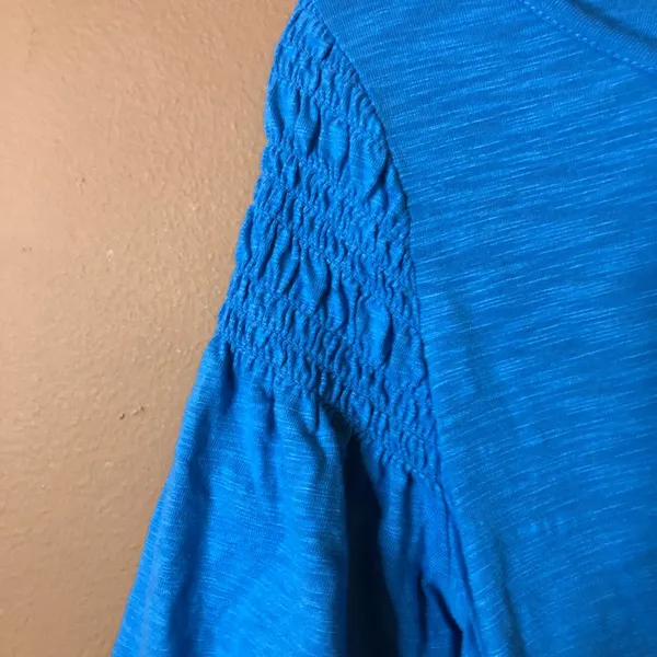 TALBOTS SMOCKED SLEEVE KNIT SHIFT DRESS Blue‎ SIZE Small - Image 4