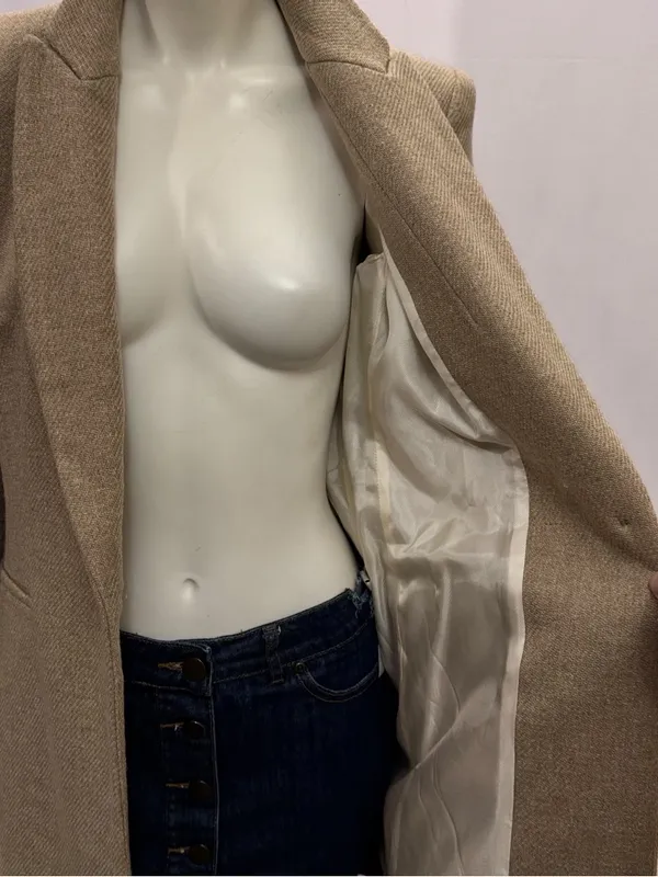 Zara Made in Spain Structured Longline Blazer Coat Beige Tan NWOT Size M - Image 6