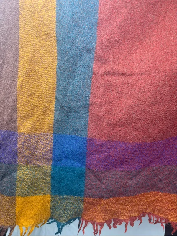 Source Unknown Plaid Scarf Warm Plaid Triangle Scarf - Rust, Mustard, Teal, Purple & Brown - Image 5