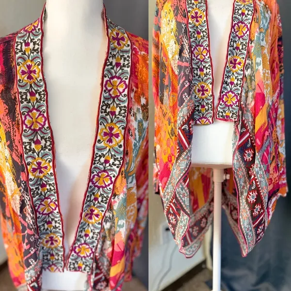 Love Kyla Boho Kimono Cardigan Womens One Size Embroidered Patchwork Viscose - Image 8