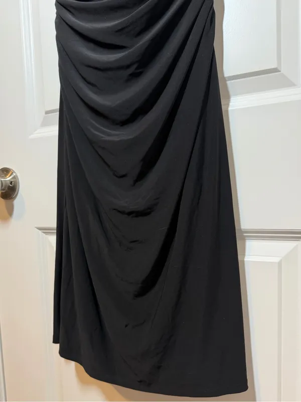 Ralph Lauren Black Draped Ruched Sheath Midi Dress Wedding Guest Date Night - Image 6
