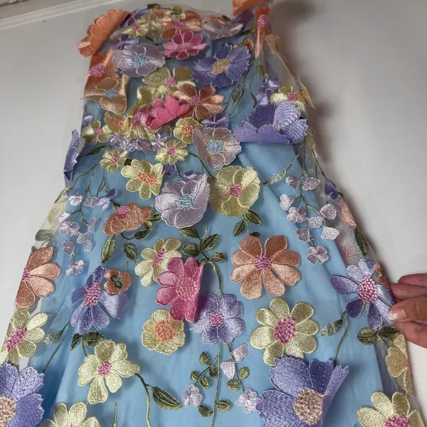 Bebe Blue Floral Flowers Sheer Sleeveless Dress - Image 4