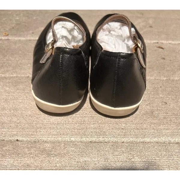 Clarks Cushion Soft Black Leather Mary Jane Flats Metallic Strap Wmns 8.5 Ortho - Image 6