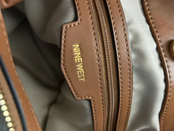 Nine West Cream Canvas Shoulder Tote Boho Bag with Brown Trim - Image 14