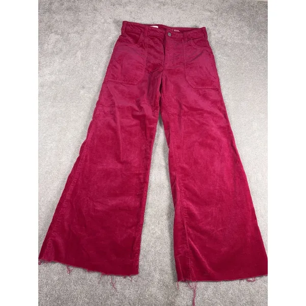 pilcro wide leg crop (29in Inseam) pink‎ corduroy pants raw hem 27 - Image 2