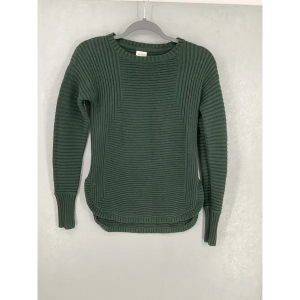 Aspen Women Sweater Dark Green Mixed Ribbed Knit Crew Neck XS - Image 2