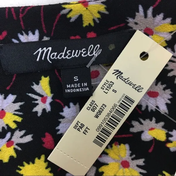Madewell Black French Moody Dark Floral Wrap Long Sleeve Top S NEW - Image 9