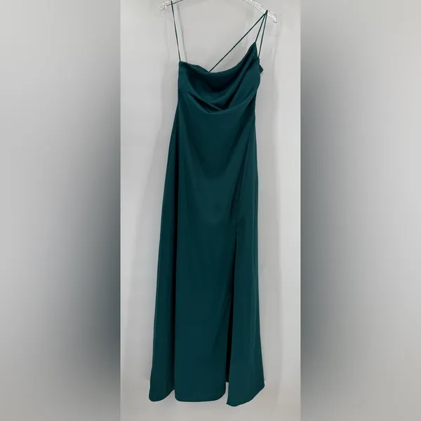 Keepsake Captivating Teal Green Satin One-Shoulder‎ Maxi Slip Dress size 4 - Image 3