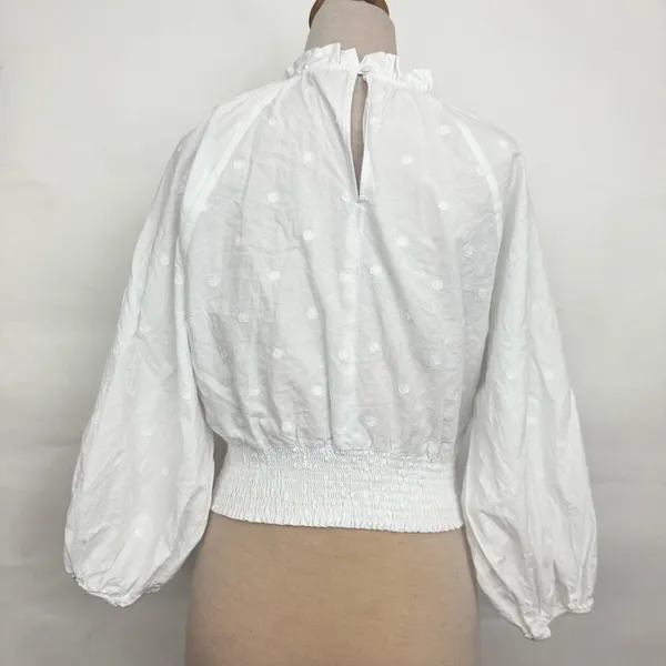 Anthropologie Maeve Maeve Polka Dot Puff-Sleeved Blouse White size 12 - Image 3