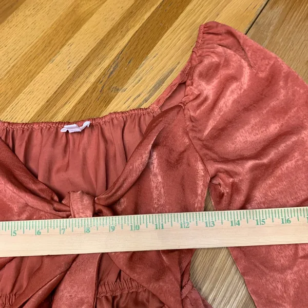Le Lis Collection Terracotta Pink Satin Tie Front Cutout Mini Dress KD5271 Small - Image 2