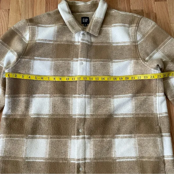 Gap Plaid Fleece Jacket Womens XL Tan Minimalist Fall Granola Western Neutral - Image 5