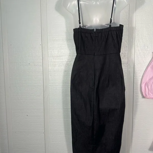 Lulus Black Denim Spaghetti Strap Dress Size Large EUC - Image 4