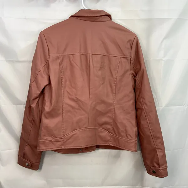 New Look women's mauve pink faux leather zip‎ collared pocket lined jacket large - Image 8