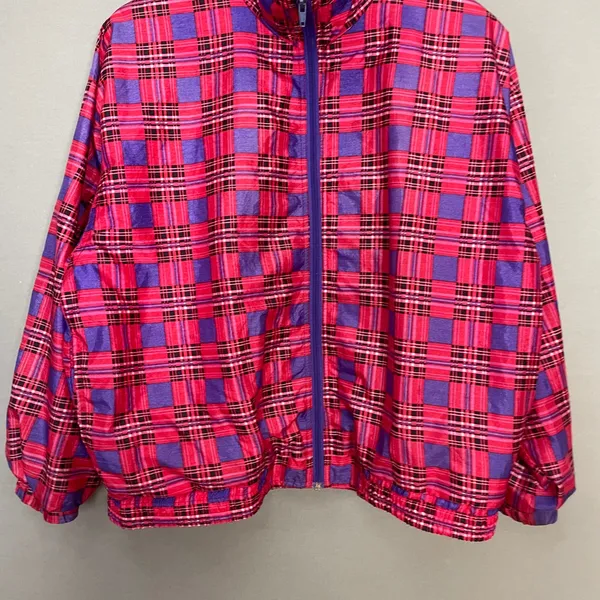 Vintage Jacket Plaid Nylon Pink Purple Zip-Up Windbreaker Lined Retro Women 90s - Image 4
