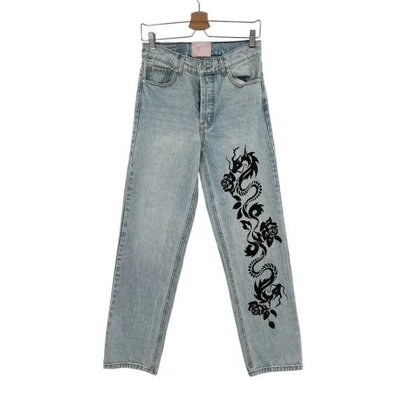 Revice Denim Super 80's 1984 Dragon‎ Graphic Print Jeans Light Wash Blue Size 25 - Image 3
