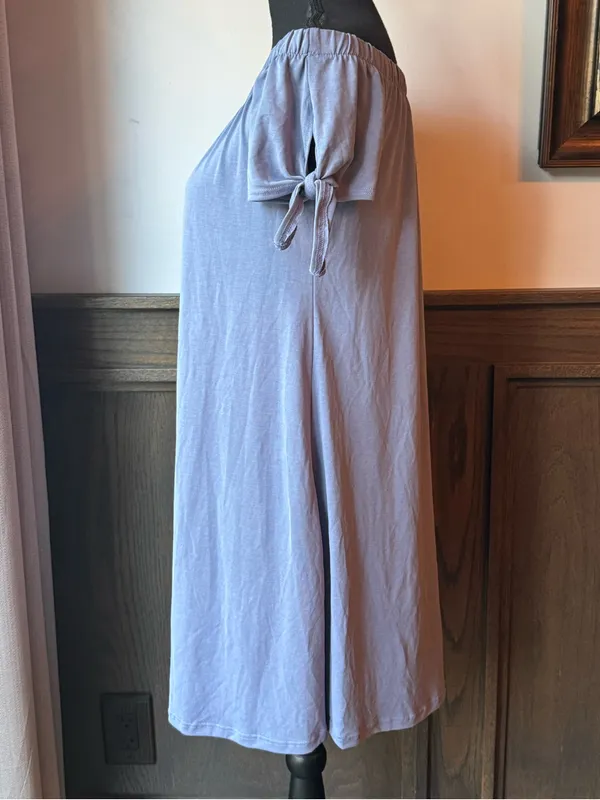 Soprano Off-Shoulder Light Blue Knit Dress with Tie Sleeves small NWT - Image 3