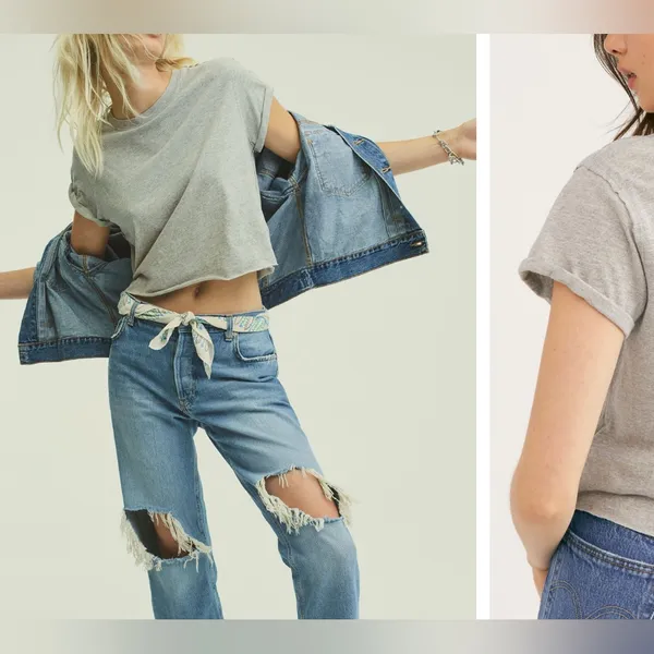NWOT Free People We The Free The Perfect Tee - Heather Grey - Small - Image 3