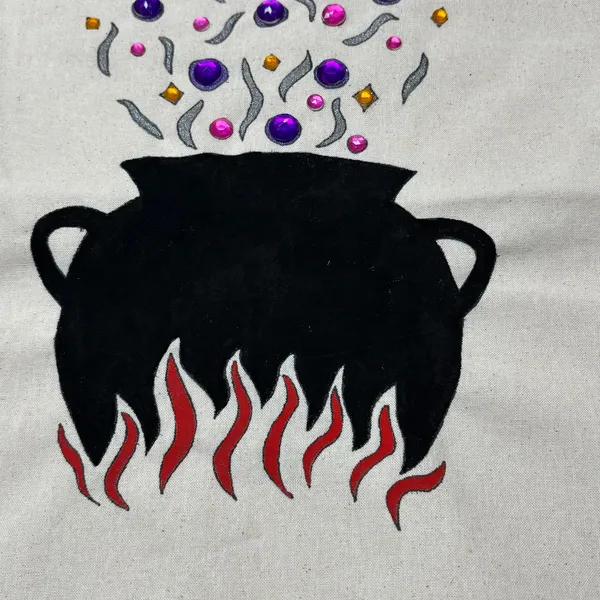 Hand Painted Magic Cauldron Halloween Cotton Tote Bag - Image 2