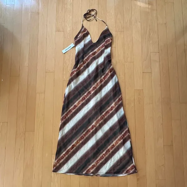Princess Polly Esmira brown stripe halter maxi dress with backless detail - Image 2