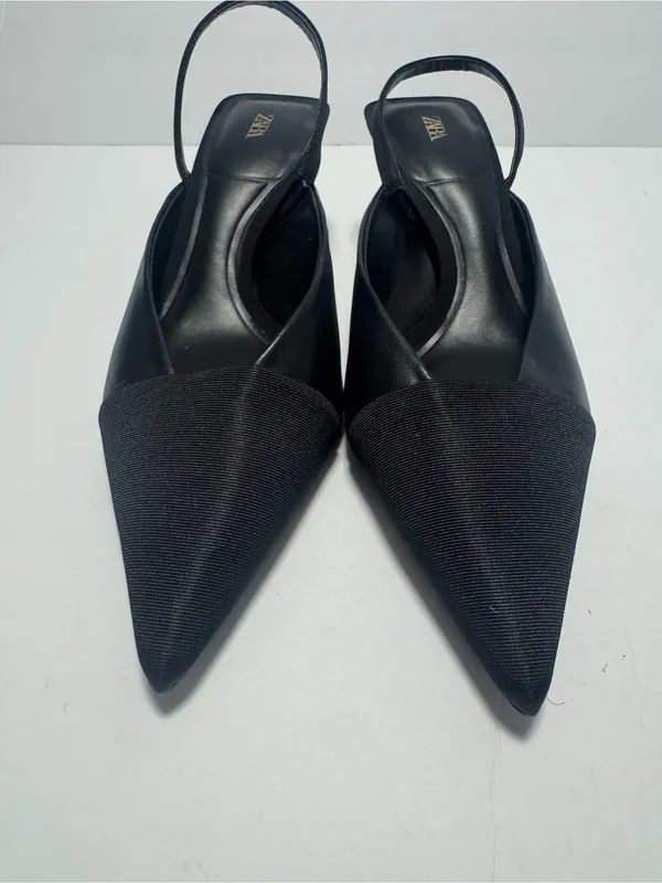 Zara Women's Kitten Heels Size 38 Black with Gold Sexy Holiday Party - Image 3