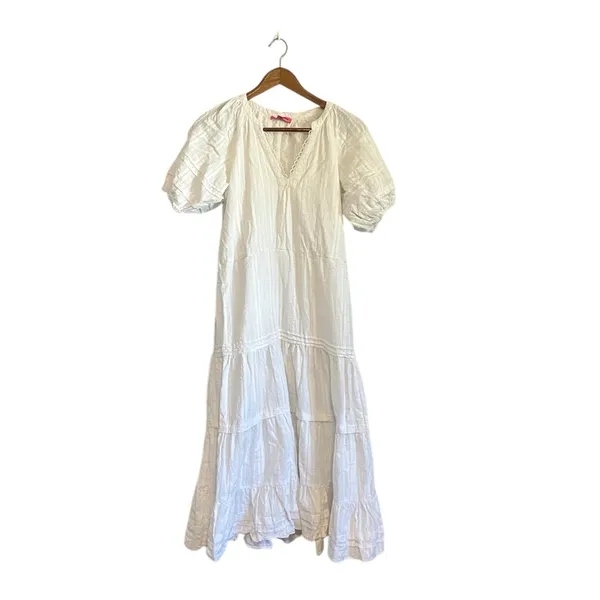 Betsey Johnson White Spectator Tiered Midi Dress Prairie Cottagecore Confetti - Image 5