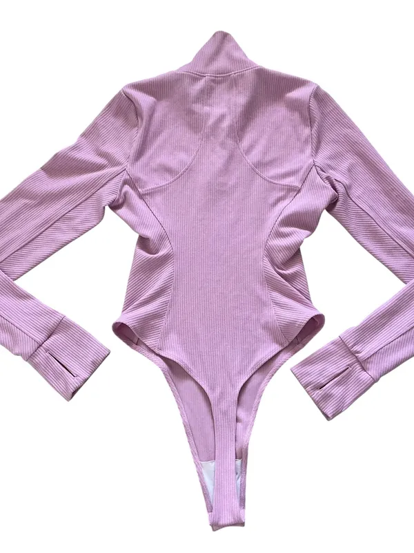 All yoga rise up long sleeve bodysuit sugarplum pink ribbed size medium - Image 9