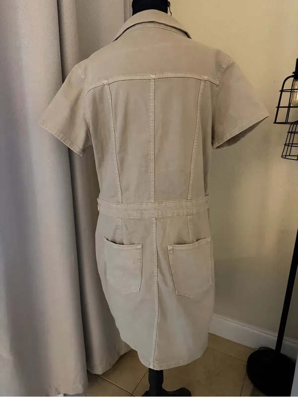 Good American Fit For Success Denim Utility Mini Dress Tan XL - Image 6