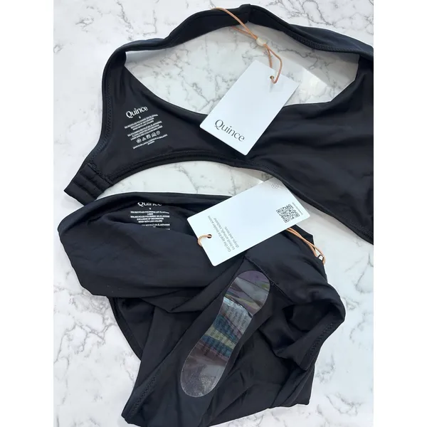 NWT Quince Black Italian Plunge Bikini Top & High Rise Bottoms Size Small - Image 3