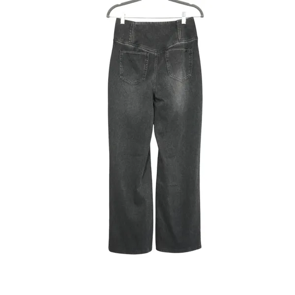 Halara Flex Denim Size Medium High Waisted Crossover Wide Leg Pants Washed Black - Image 10