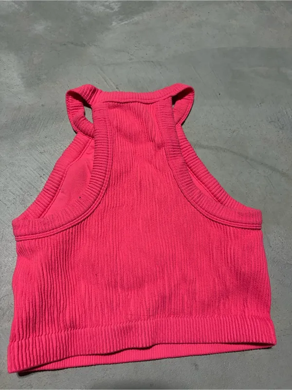 Aerie Hot Pink Ribbed tank Crop Top medium - Image 4
