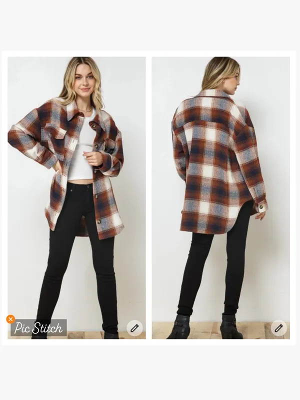 Akaiv Oversized Plaid Shacket - Image 2