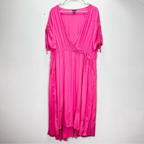 NWOT Torrid Pink‎ Swiss Dot Surplice Pockets Midi Dress 2X - Image 5