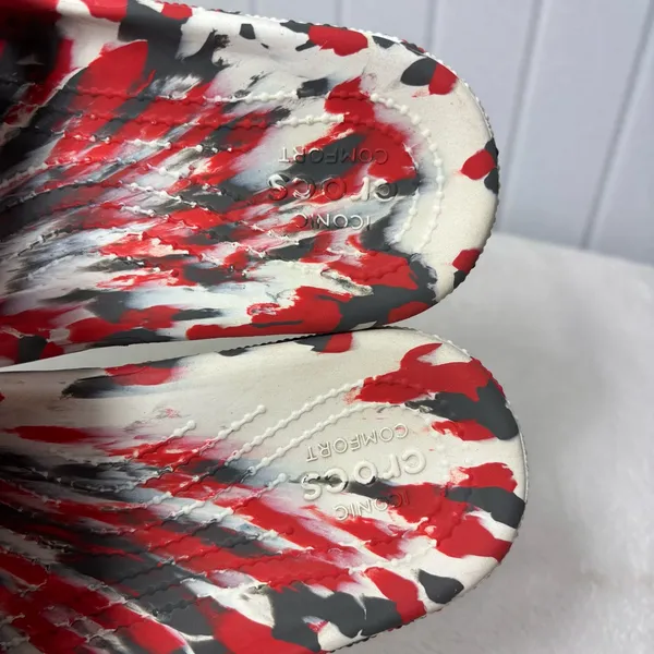 CROCS CLASSIC MARBLED SLIDES Flame Red White Black Unisex Slides‎ Sandals M4 W6 - Image 5