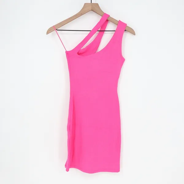 Naked Wardrobe Neon Pink Asymmetrical One Shoulder Mini Bodycon Dress Small - Image 5