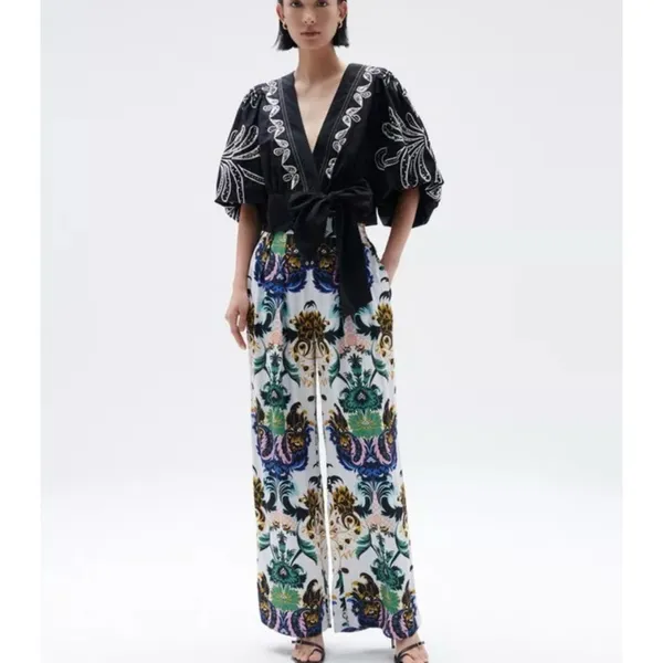 Figue Charlene White Multi Print Pant NEW Size M - Image 3