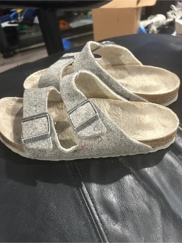 Birkenstock Women’s Gray Felt Double-Buckle Slide Sandals - Image 3