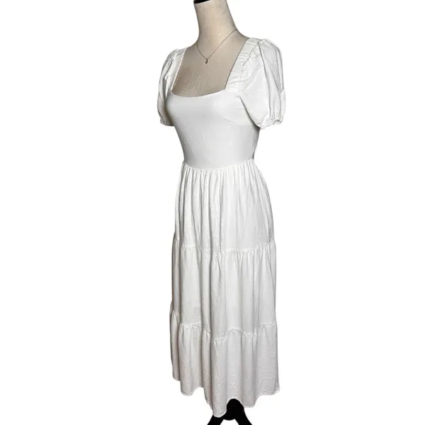 Sadie & Sage White Cottagecore Puff Sleeve Tie‎ Back Midi Dress Boho Prairie S - Image 7