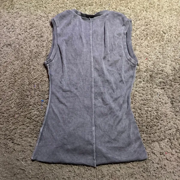 Unbranded‎ Mineral Wash Grey V-Neck Tank Top Raw Hem Sleeveless Slim Fit Shirt - Image 3