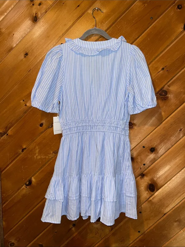Free Assembly blue & white Tiered Ruffle Mini Dress with Short Puff Sleeves NWT - Image 9