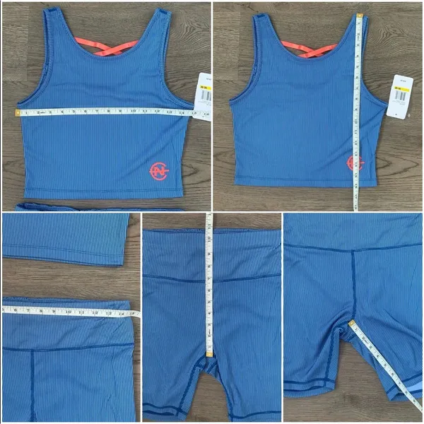 Nautica Blue Ribbed Biker Short Set Crop Top‎ Athleisure Gym Pilates Size M NWT - Image 13