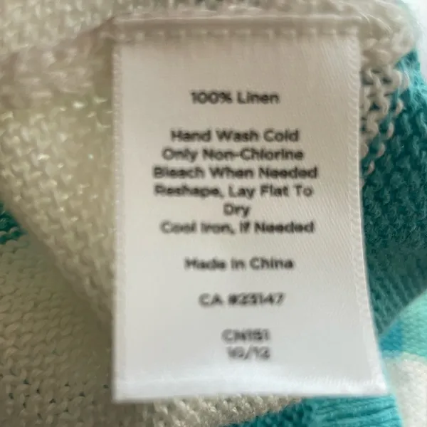 Talbots Linen Open Front Stripe Cardigan Teal/White Classic- MP (medium petite) - Image 6