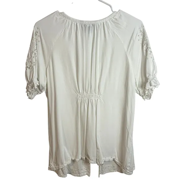 Fresco Eyelet Blouse Womens Size Small White Rayon - Image 2
