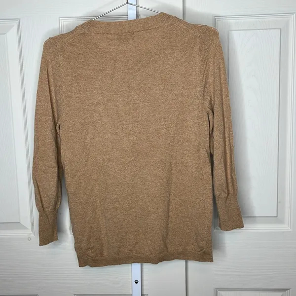 J. Crew 100% Cashmere Crewneck Sweater Heather Camel Tan 3/4 Sleeve Size S - Image 7