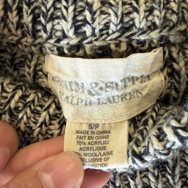 Denim & Supply Ralph Lauren Marled Knit Wool Blend Sweater Black White Small - Image 4