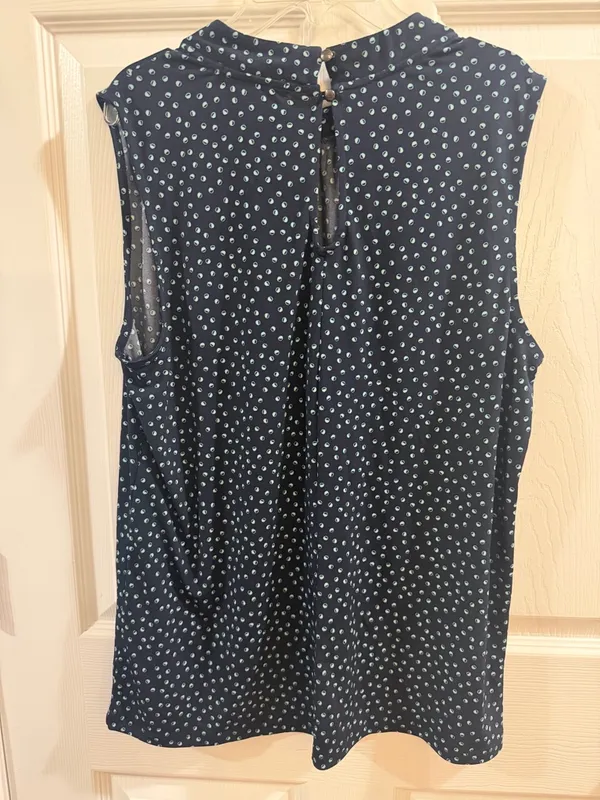 Banana Republic Navy Sleeveless Mock-Neck Dot Top - Image 4