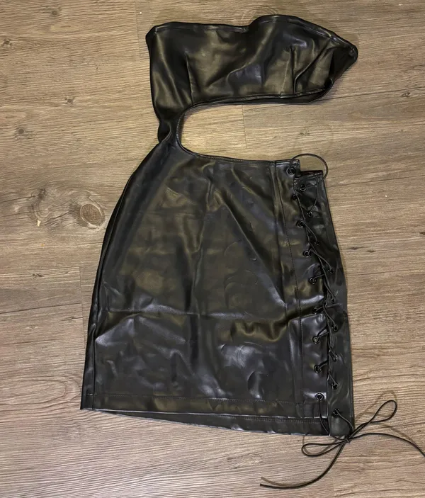 Edikted Black Leather Going Out Mini Dress - Image 6